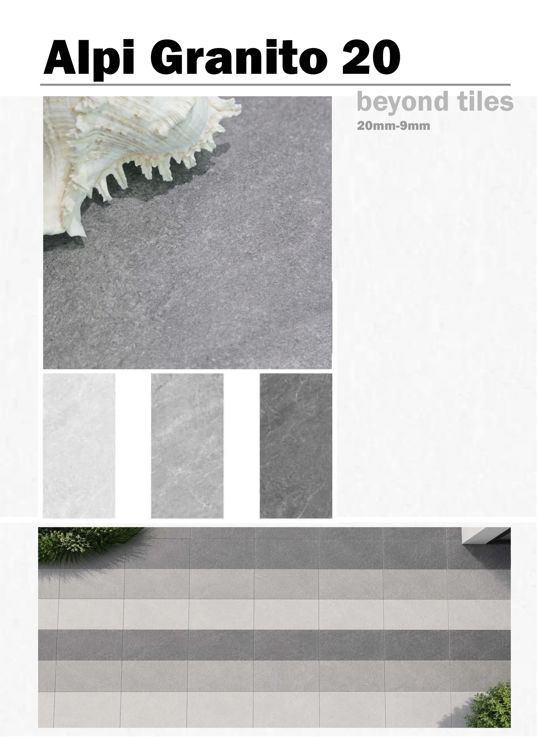 กระเบื้องแกรนิต โฮโมจีนัส (Homogeneous)_30x60CM_รุ่น Alpi Granito (อัลปิ แกรนิตโต้)_สี Grigioni Gray (กริโจนิ เกรย์)_ความหนา 200 มิล_ปูทางเท้า